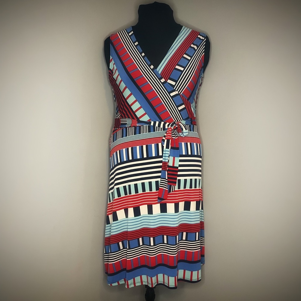 Leota - Sleeveless Perfect Wrap Dress, Mixed Stripes, XL